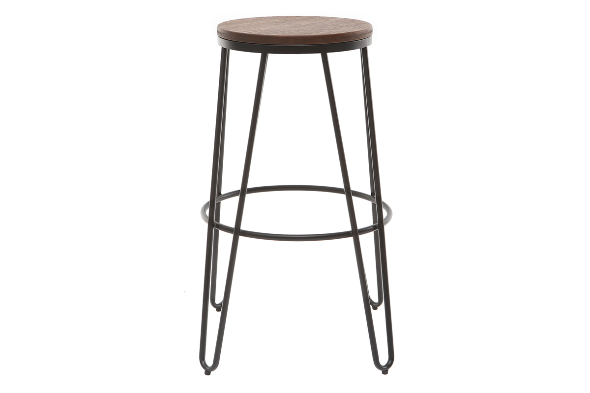 2er-Set Barhocker IGLA aus schwarzem Metall und Holz Hhe 75 cm