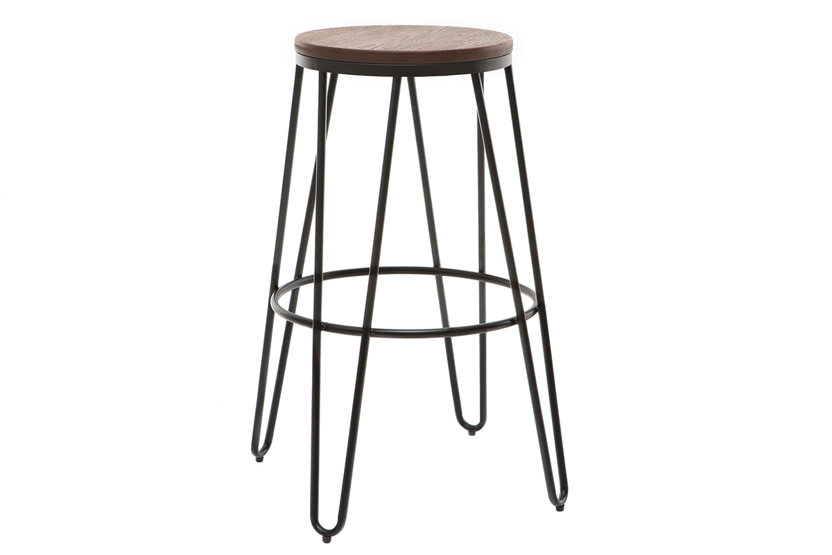2er-Set Barhocker IGLA aus schwarzem Metall und Holz Hhe 75 cm