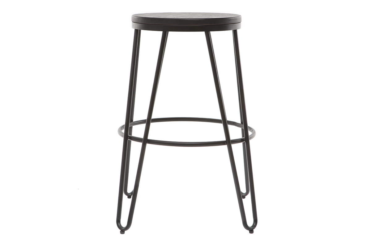 2er-Set Barhocker IGLA aus schwarzem Metall und schwarzem Holz Hhe 65 cm