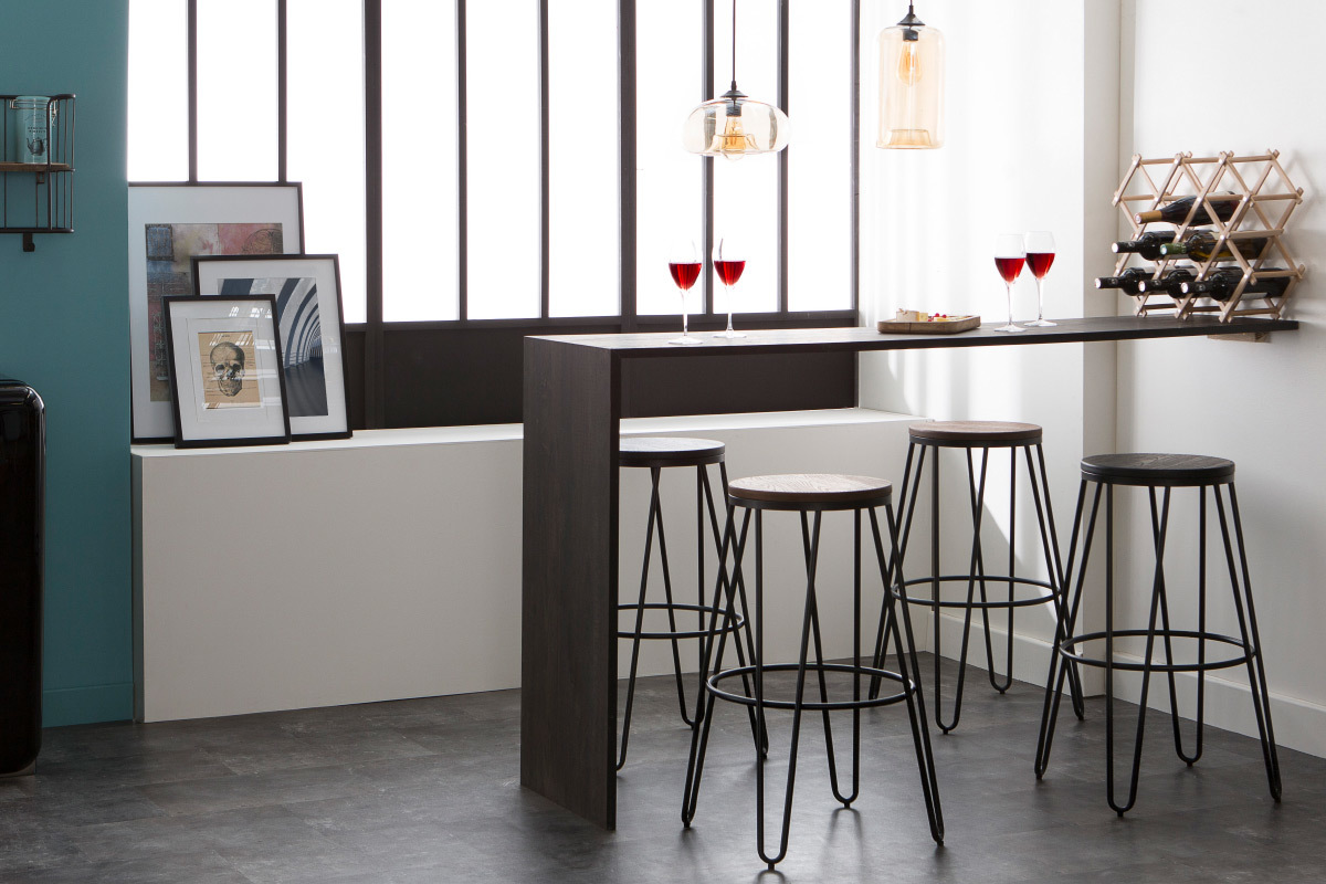 2er-Set Barhocker IGLA aus schwarzem Metall und schwarzem Holz H�he 75 cm