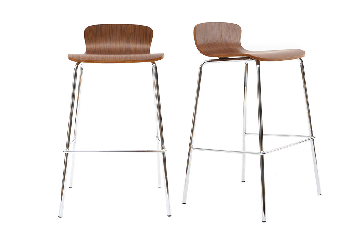 2er-Set Barhocker ONDA aus Metall und Nussbaumholz Hhe 75 cm