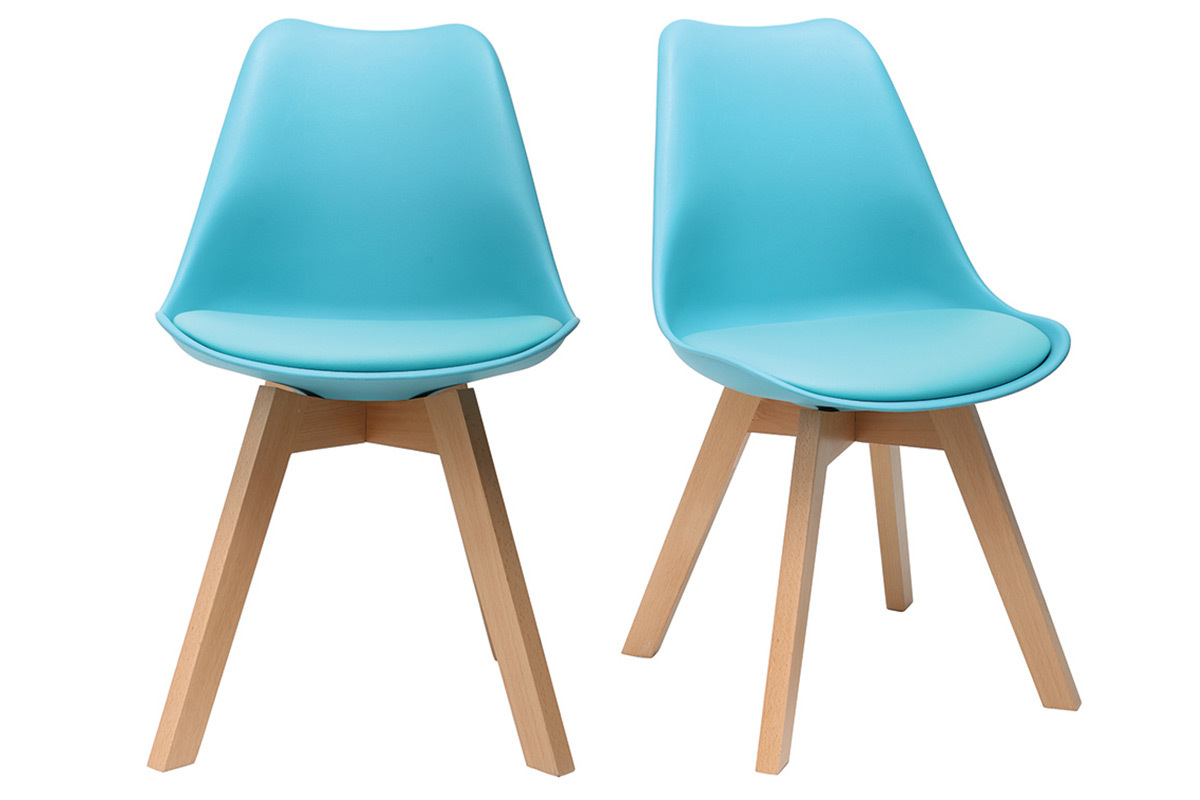 2er-Set Blaue Design-St�hle mit Holzbeinen PAULINE