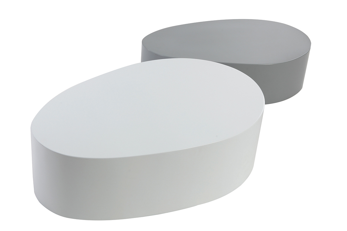 2er-Set Couchtische Wei� und matt Grau CAMILLE