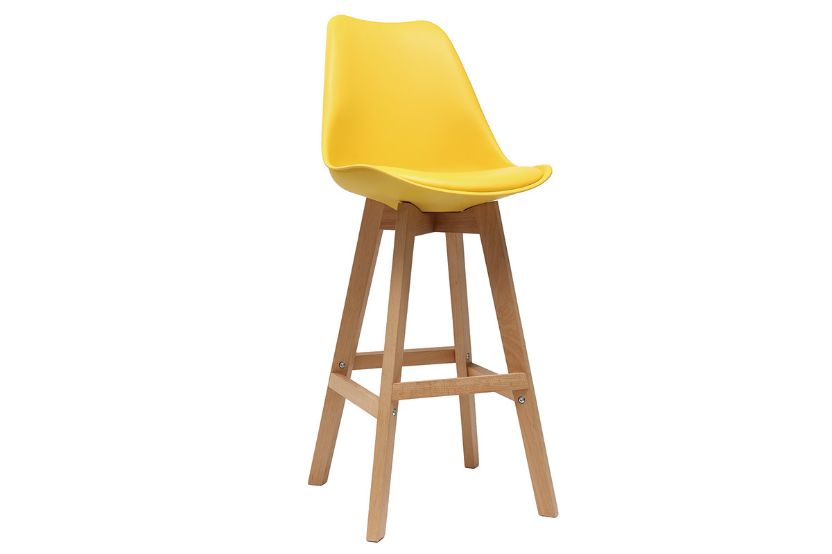 2er-Set Design-Barhocker Gelb und Holz 65 cm PAULINE