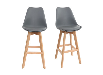2er-Set Design-Barhocker Grau und Holz PAULINE - 2er-Set Design-Barhocker Grau und Holz PAULINE