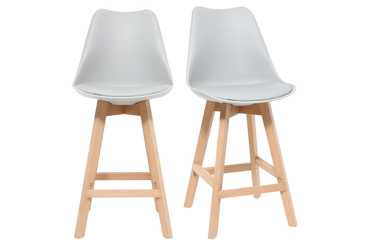 2er-Set Design-Barhocker Hellgrau und Holz 65 cm PAULINE