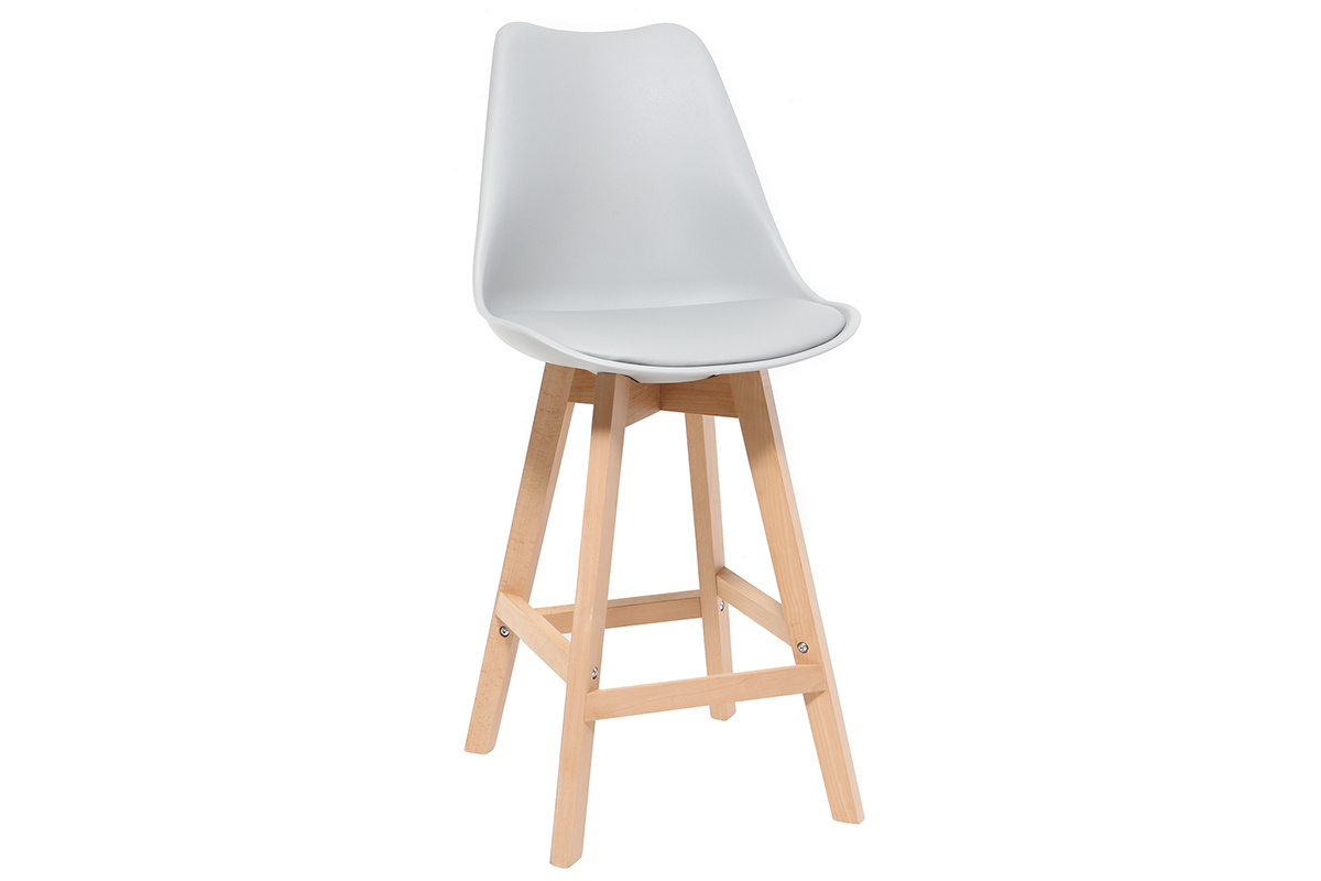 2er-Set Design-Barhocker Hellgrau und Holz 65 cm PAULINE