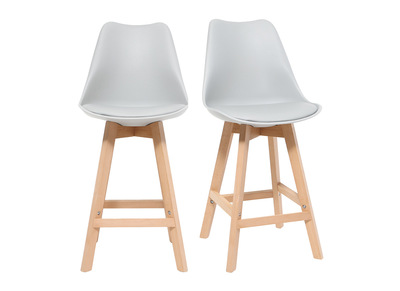 2er-Set Design-Barhocker Hellgrau und Holz 65 cm PAULINE