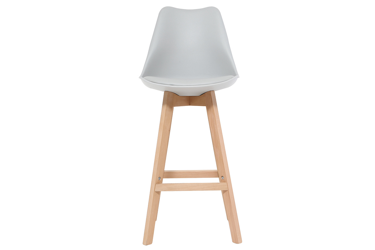 2er-Set Design-Barhocker Hellgrau und Holz PAULINE