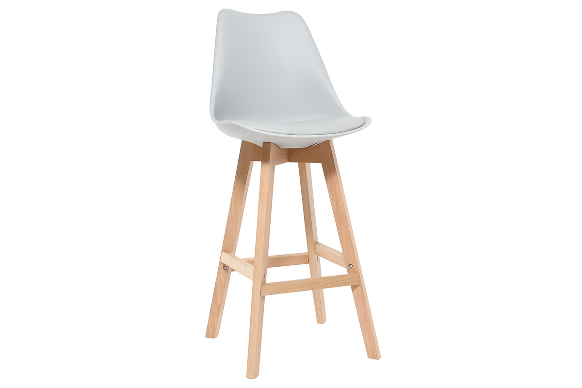 2er-Set Design-Barhocker Hellgrau und Holz PAULINE
