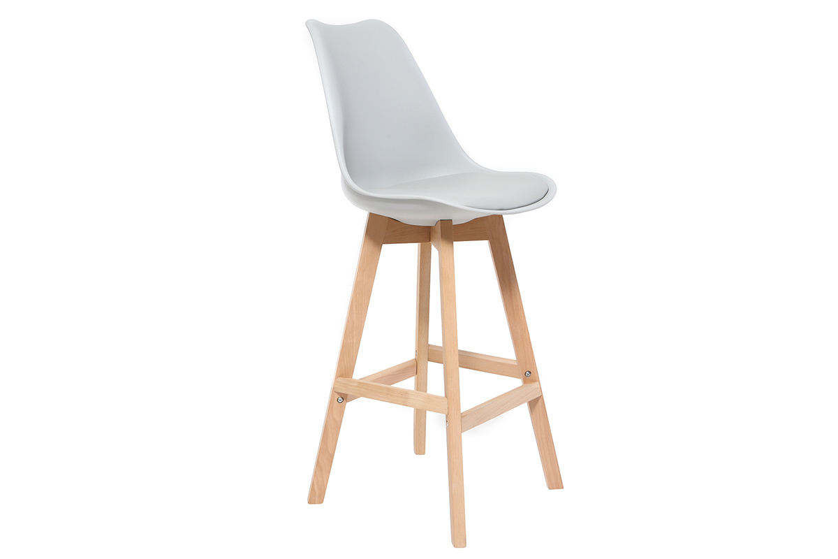 2er-Set Design-Barhocker Hellgrau und Holz PAULINE