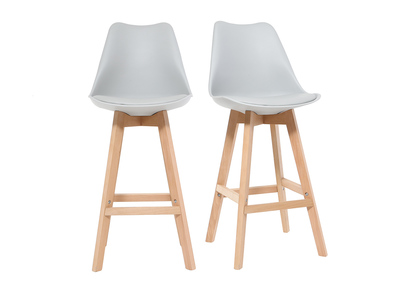 2er-Set Design-Barhocker Hellgrau und Holz PAULINE
