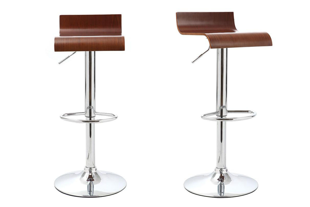2er Set Design-Barhocker / Kchenhocker aus Holz SURF V2 Farbe Nussbaum