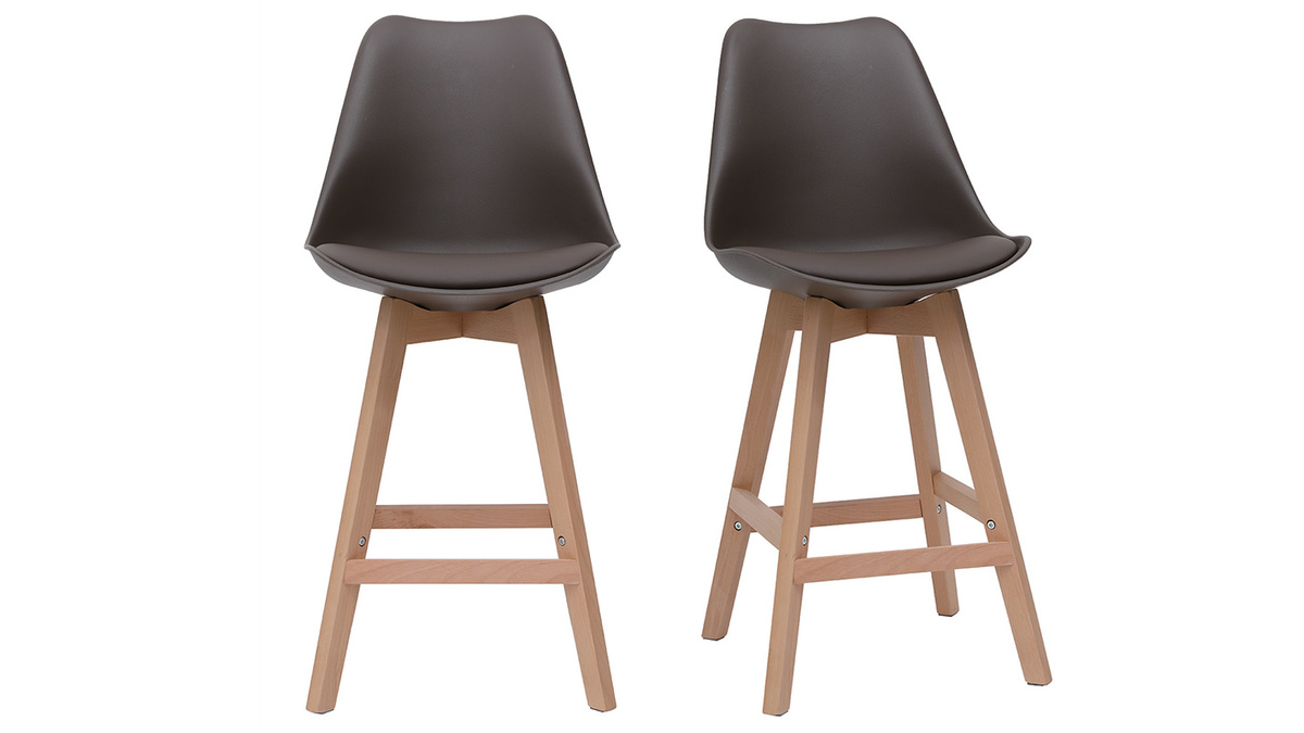 2er-Set Design-Barhocker Schokoladenbraun und Holz 65 cm PAULINE