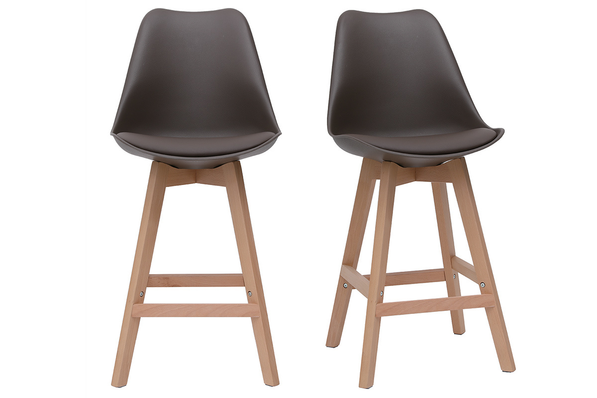 2er-Set Design-Barhocker Schokoladenbraun und Holz 65 cm PAULINE
