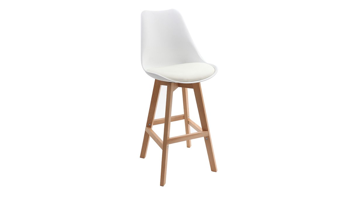 2er-Set Design-Barhocker Wei und Holz 65 cm PAULINE