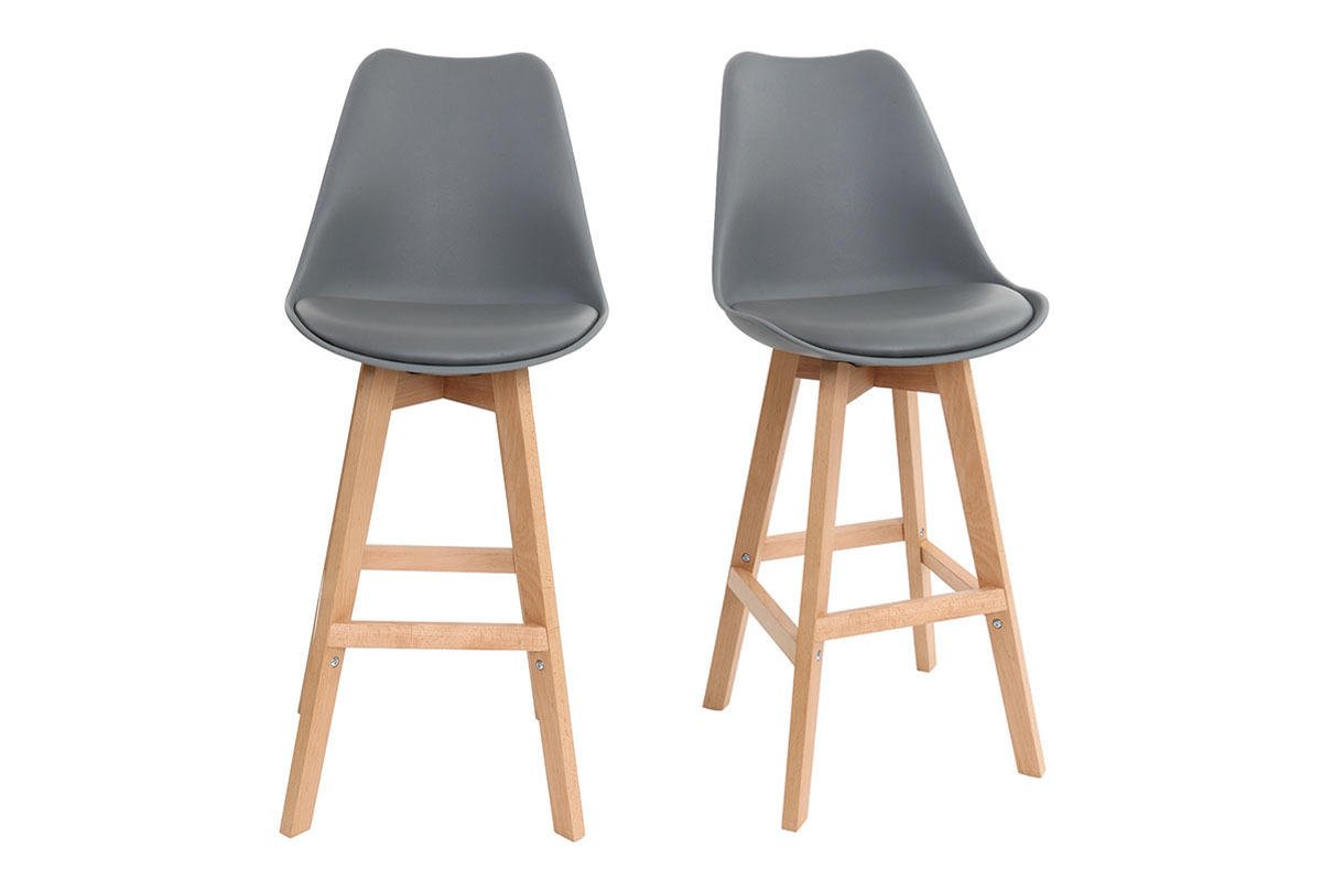 2er-Set Design-Barhocker Wei und Holz 65 cm PAULINE