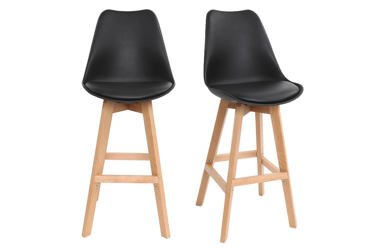 2er-Set Design-Barhocker Wei und Holz 65 cm PAULINE