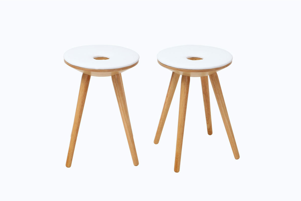 2er-Set Design-Beistellhocker Holz naturell und Wei NORDECO