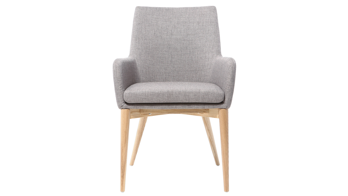 2er-Set Design-Sessel helles Holz und Stoff Grau SHANA