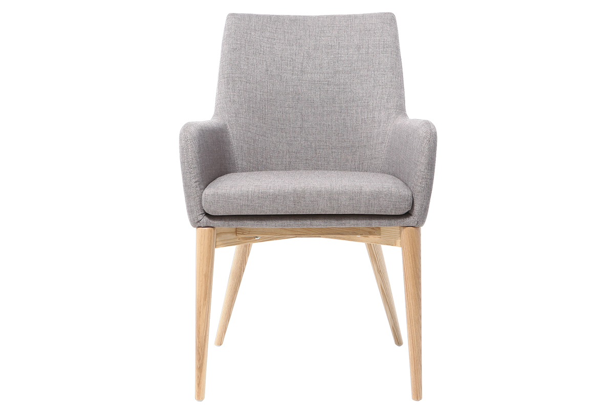 2er-Set Design-Sessel helles Holz und Stoff Grau SHANA
