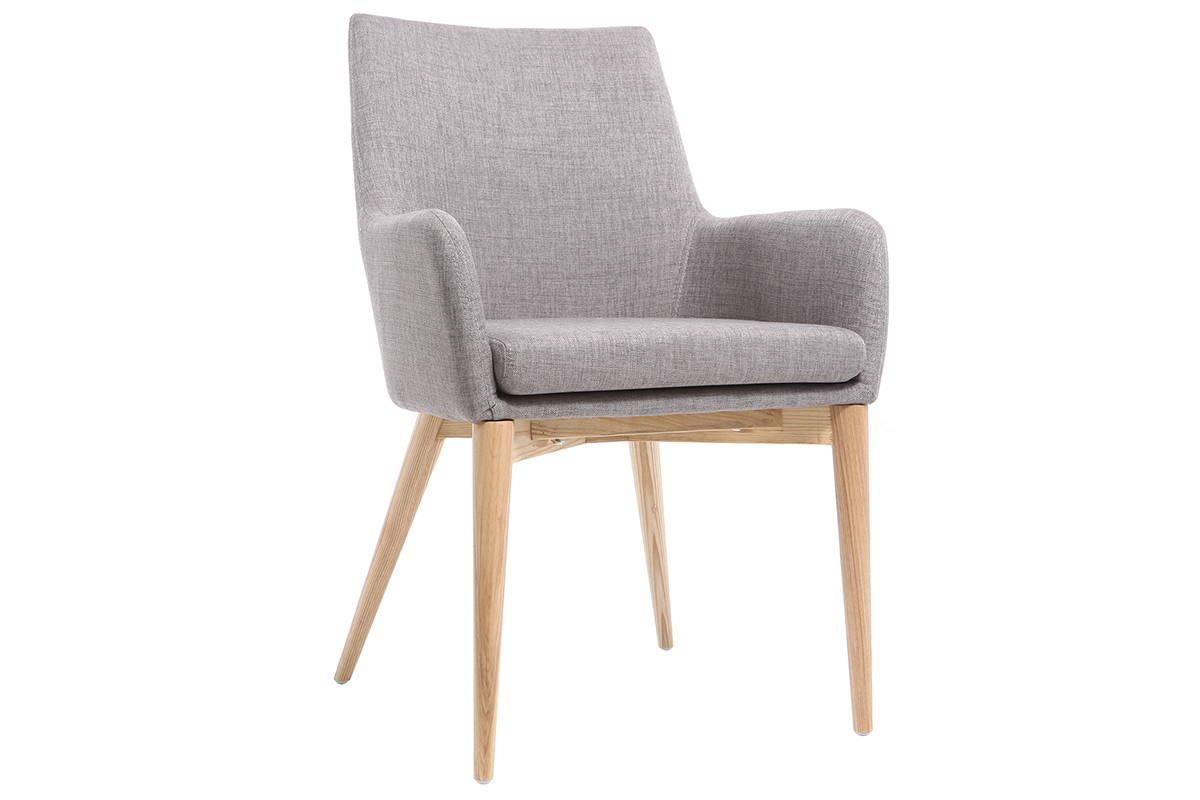 2er-Set Design-Sessel helles Holz und Stoff Grau SHANA