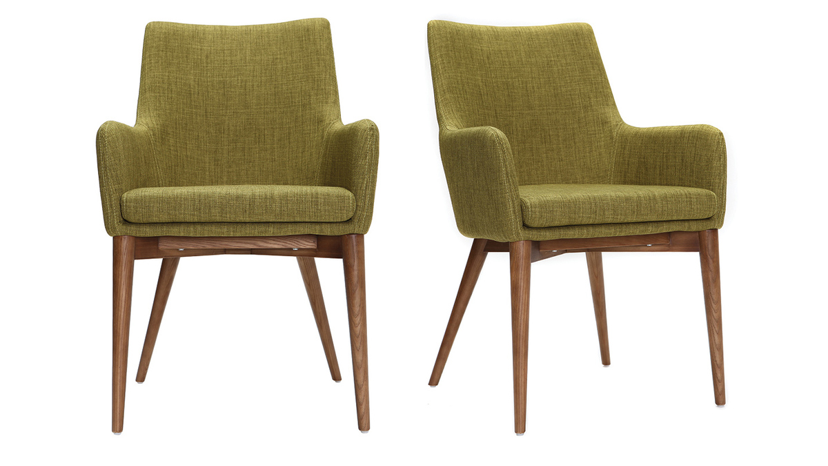 2er-Set Design-Sessel Holz und Grner Stoff SHANA