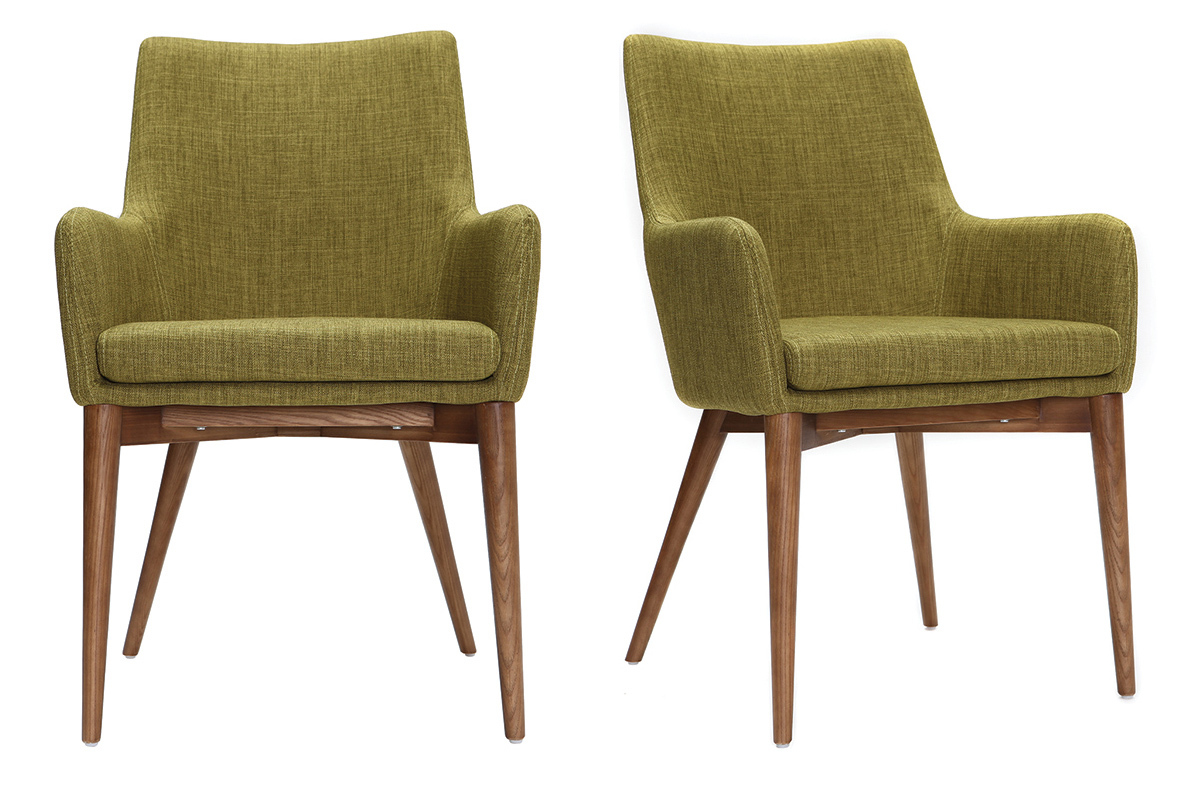 2er-Set Design-Sessel Holz und Grner Stoff SHANA