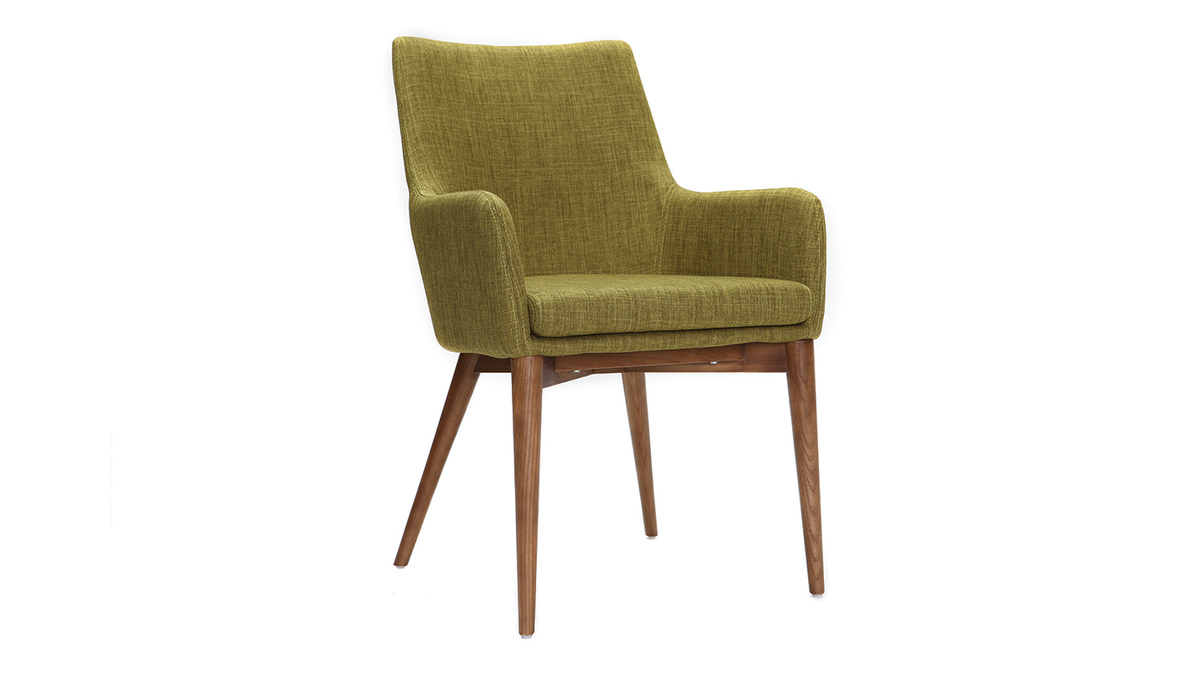 2er-Set Design-Sessel Holz und Grner Stoff SHANA