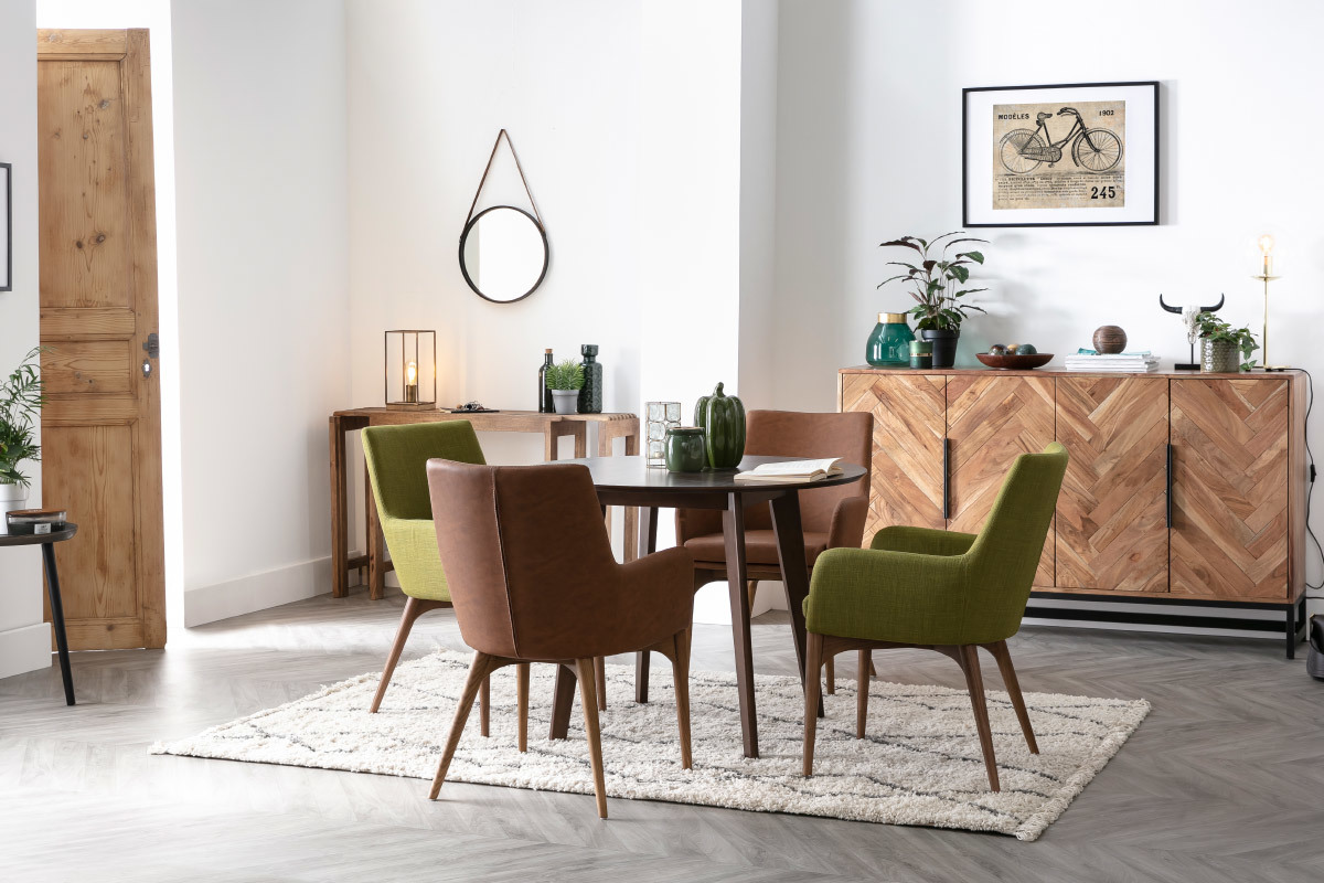 2er-Set Design-Sessel Holz und Grner Stoff SHANA