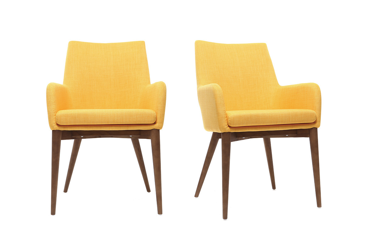 2er-Set Design-Sessel Holz und Stoff Gelb SHANA