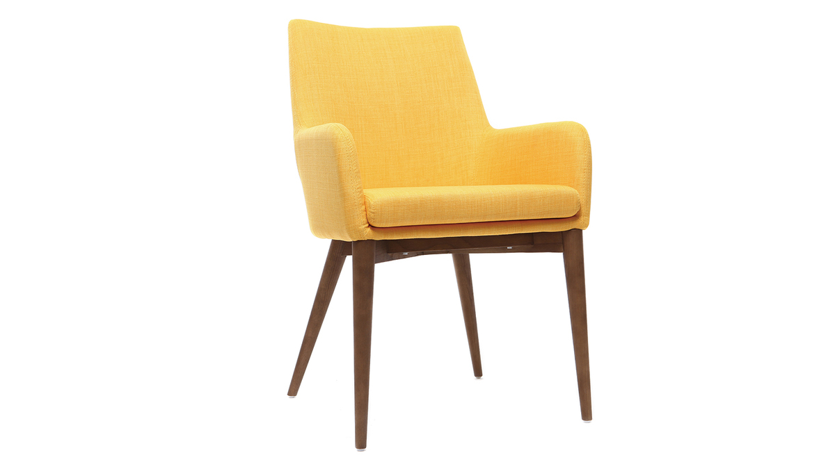 2er-Set Design-Sessel Holz und Stoff Gelb SHANA