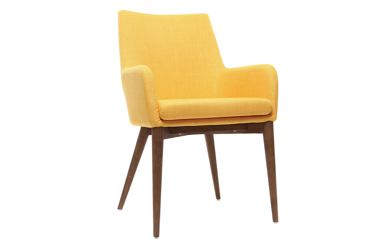 2er-Set Design-Sessel Holz und Stoff Gelb SHANA