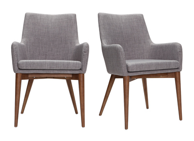 2er-Set Design-Sessel Holz und Stoff Hellgrau SHANA