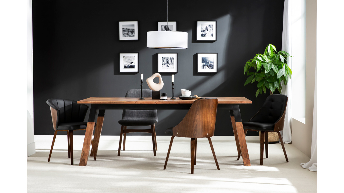 2er-Set Design-Sthle Beine Nussbaumholz Stoff Anthrazitgrau JUKE