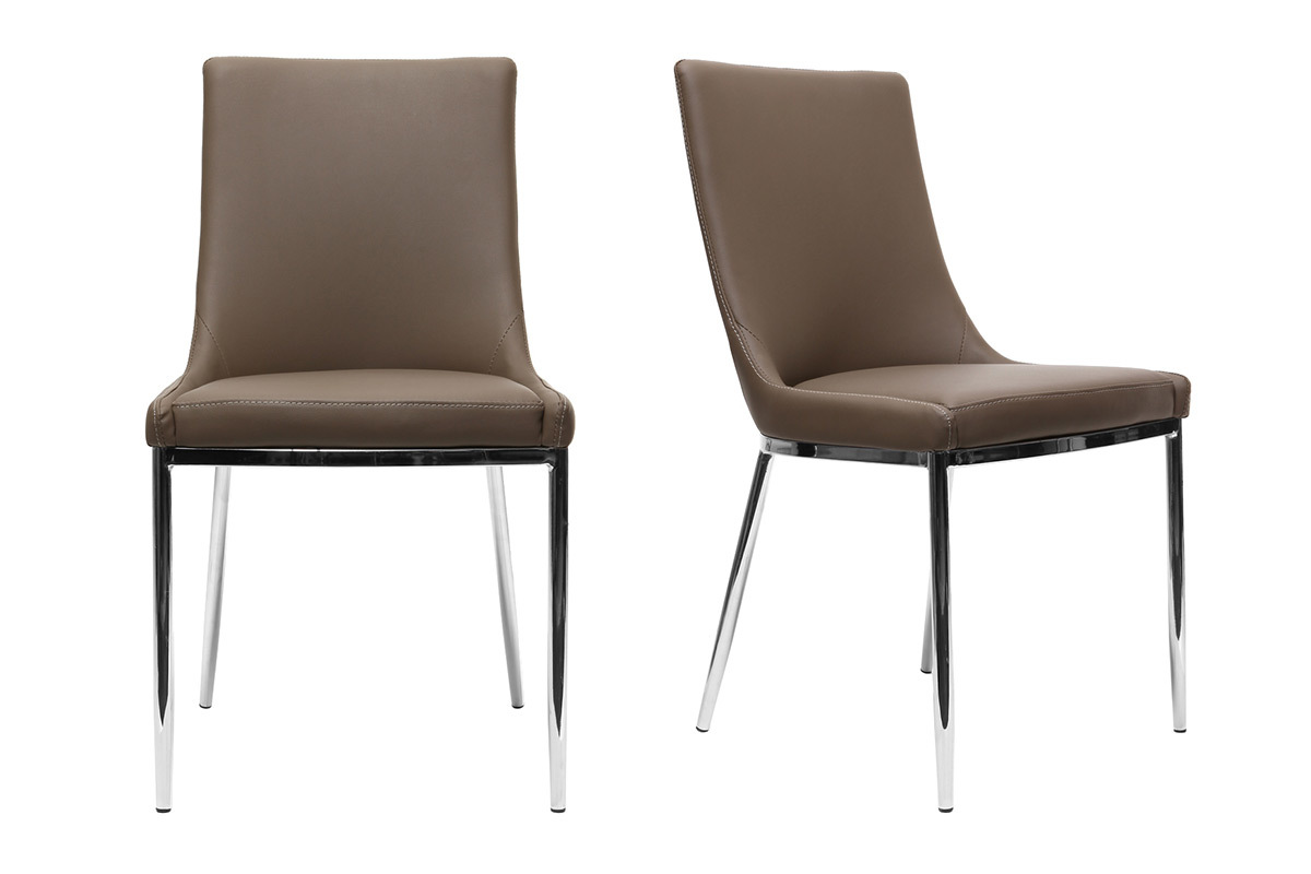 2er-Set Design-St�hle Polyurethan Taupe und Chromstahl IRA