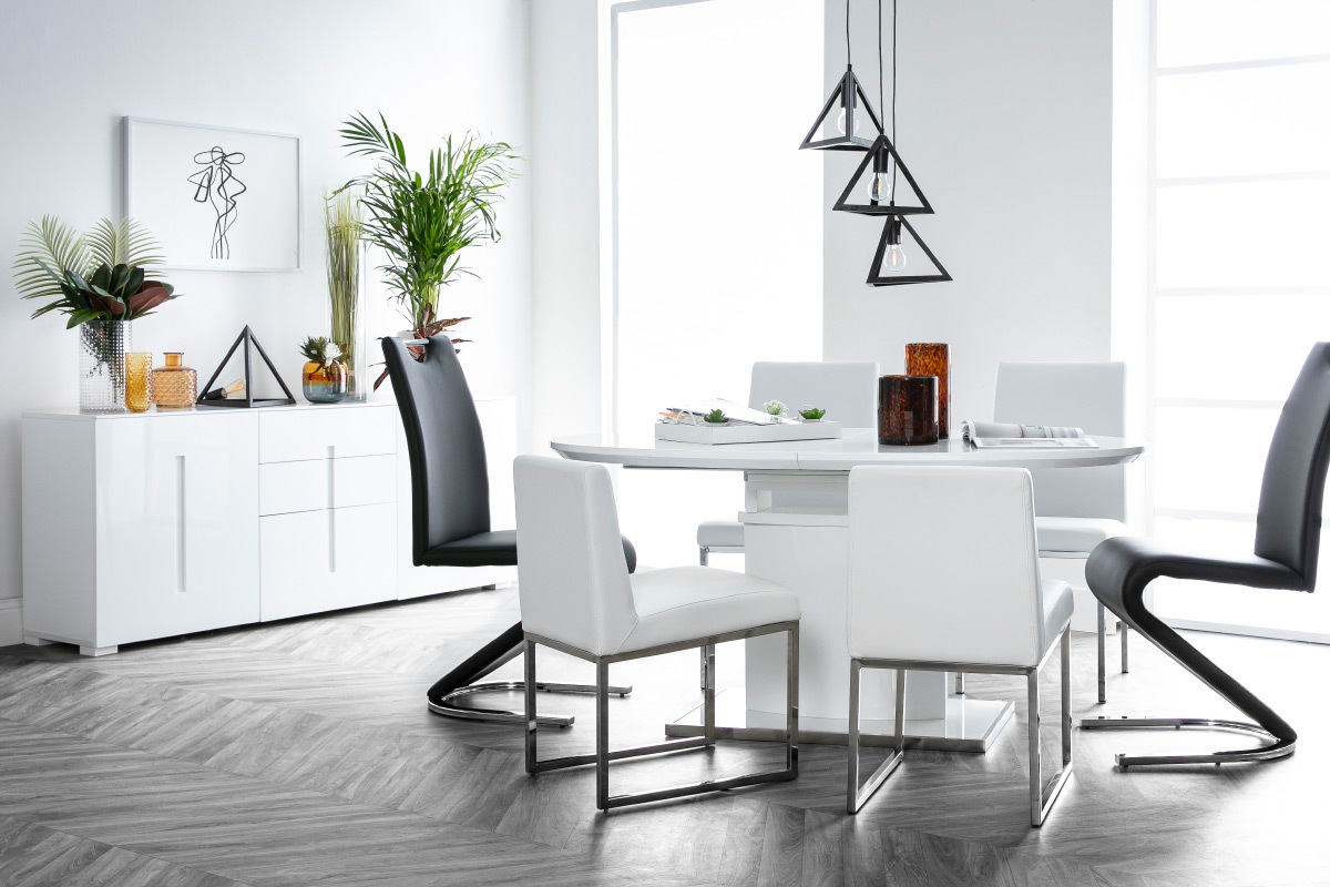 2er-Set Design-Sthle Polyurethan Wei und Chromstahl JUNIA