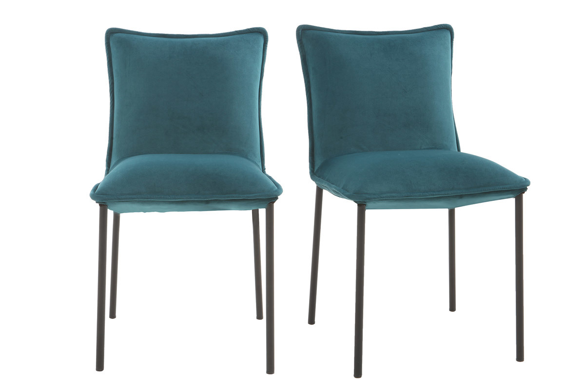 2er-Set Design-Sthle Samt Petrolblau SOLACE