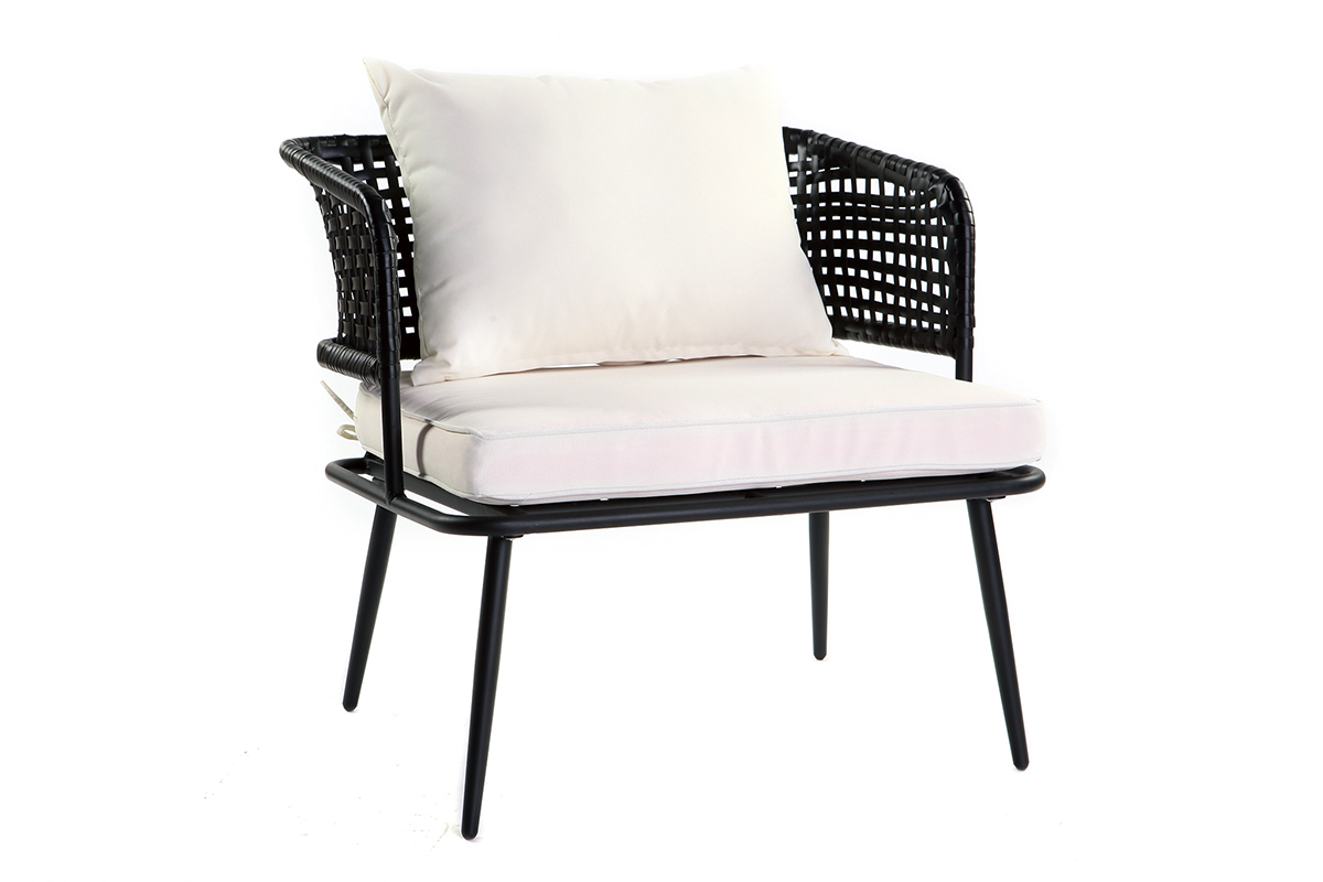 2er-Set Gartensessel MONACO aus schwarzem Kunststoffgeflecht im Rattanstil