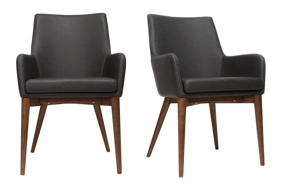 2er Set Sessel Vintage  PU Schwarz und Holz SHANA