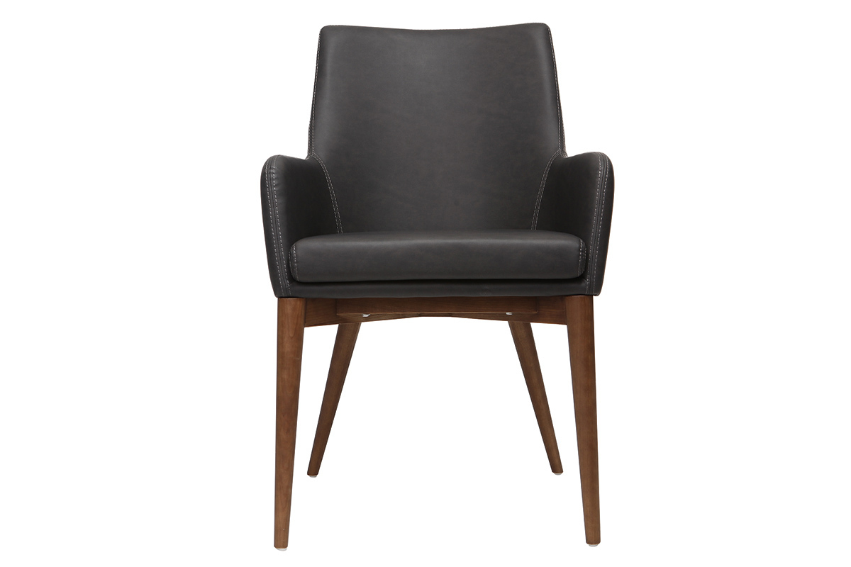 2er Set Sessel Vintage  PU Schwarz und Holz SHANA