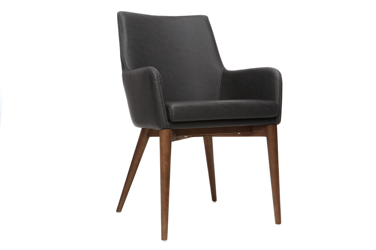 2er Set Sessel Vintage  PU Schwarz und Holz SHANA