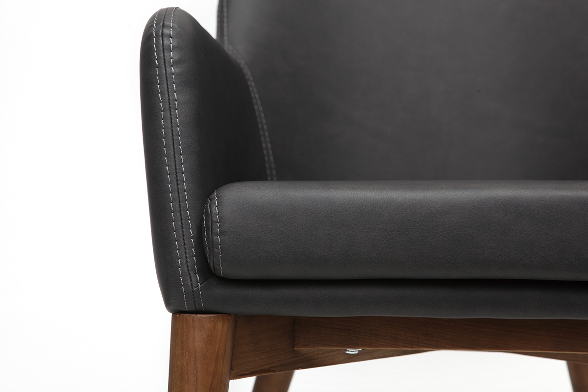 2er Set Sessel Vintage  PU Schwarz und Holz SHANA