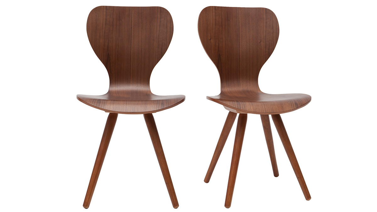 2er-Set Stühle Skandinavien-Stil aus natürlichem Nussbaum NORDECO