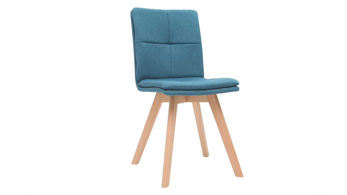 2er-Set Stühle skandinavisch blauer Stoff mit hellen Holzbeinen THEA