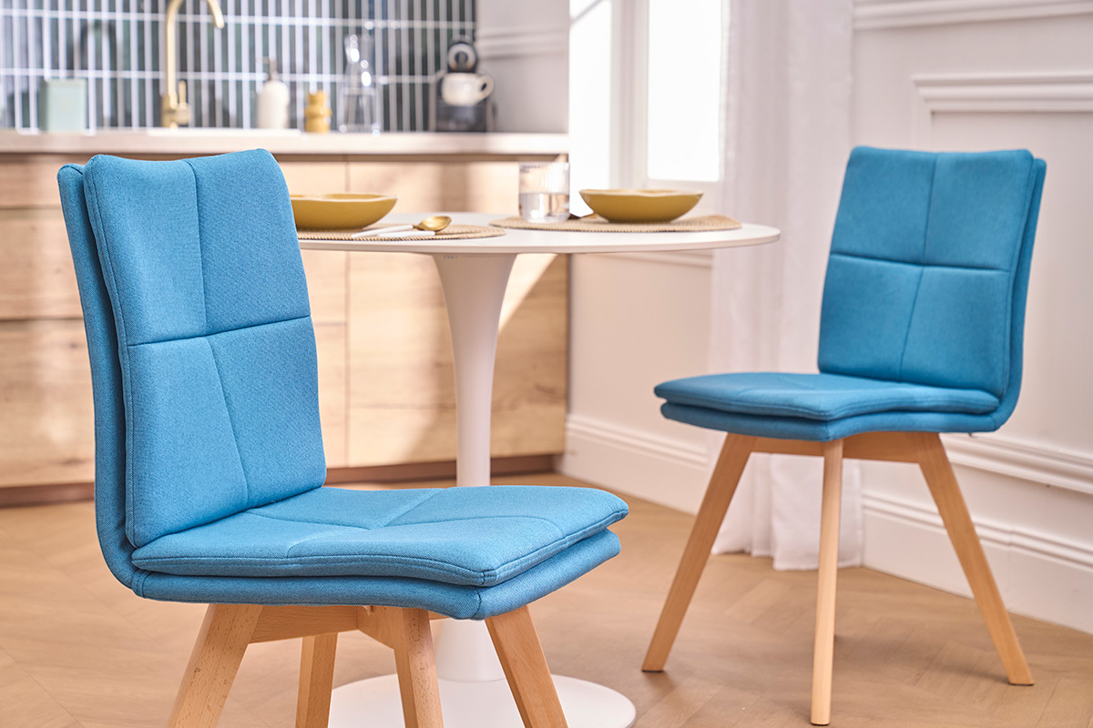 2er-Set St�hle skandinavisch blauer Stoff mit hellen Holzbeinen THEA