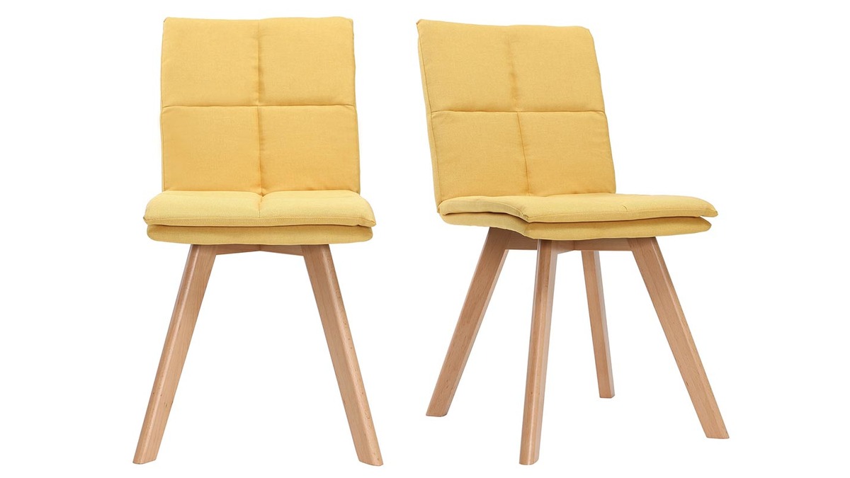 2er-Set Stühle skandinavisch gelber Stoff mit hellen Holzbeinen THEA