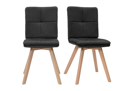 2er-Set Stühle skandinavisch grauer Stoff mit hellen Holzbeinen THEA