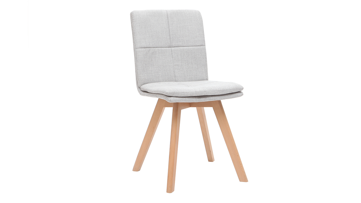 2er-Set Stühle skandinavisch grauer Stoff mit hellen Holzbeinen THEA