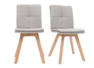 2er-Set Stühle skandinavisch Naturfarben Stoff mit hellen Holzbeinen THEA
